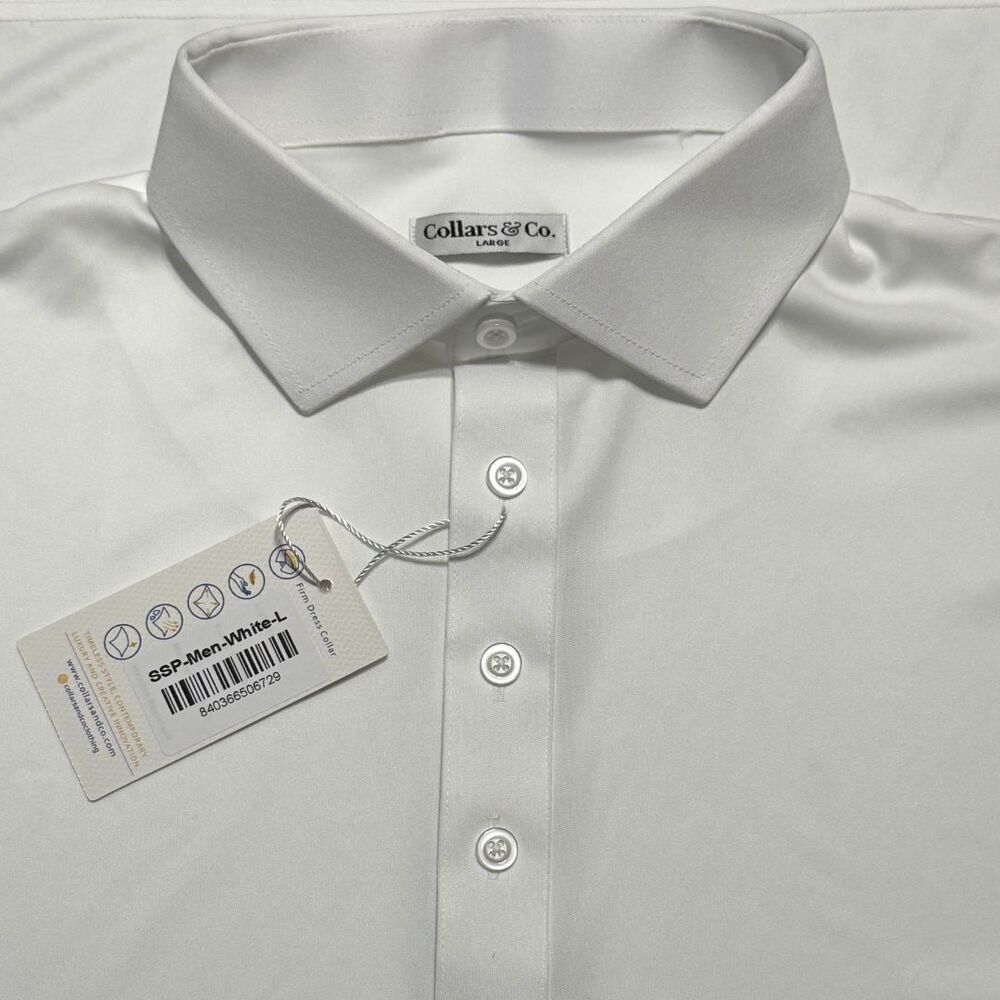 Collars & Co Mens Large White Performance Polo Semi Spread Collar NWT - Picture 6 of 6